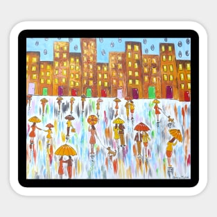 Huge Raindrops falling on Colourful Umbrellas Sticker